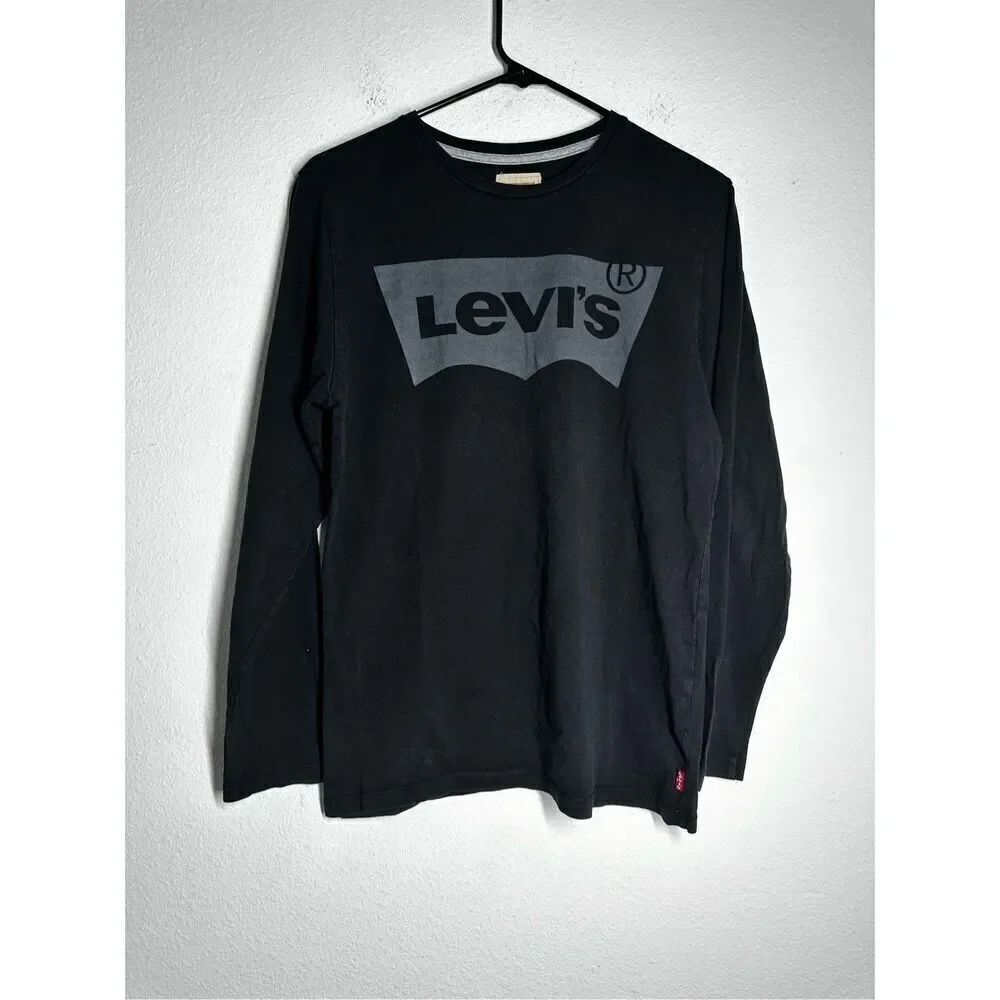 LEVI'S GRAY BATWING LOGO LONG SLEEVE T-SHIRT YOUTH KIDS SIZE 16 COTTON BLACK